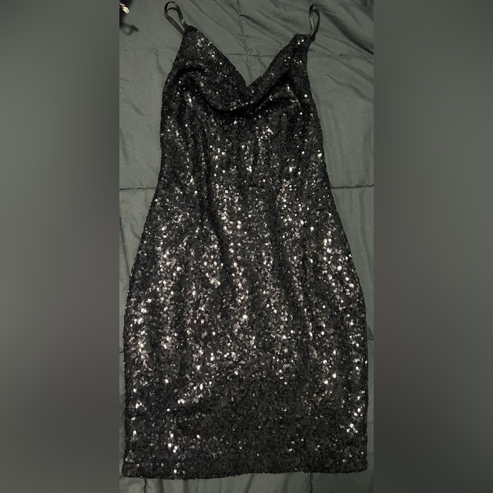 Black | Medium | Sequin Draped Mini Dress